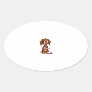Christmas Dachshund Lights (3) Oval Sticker
