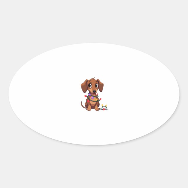 Christmas Dachshund Lights (3) Oval Sticker (Front)