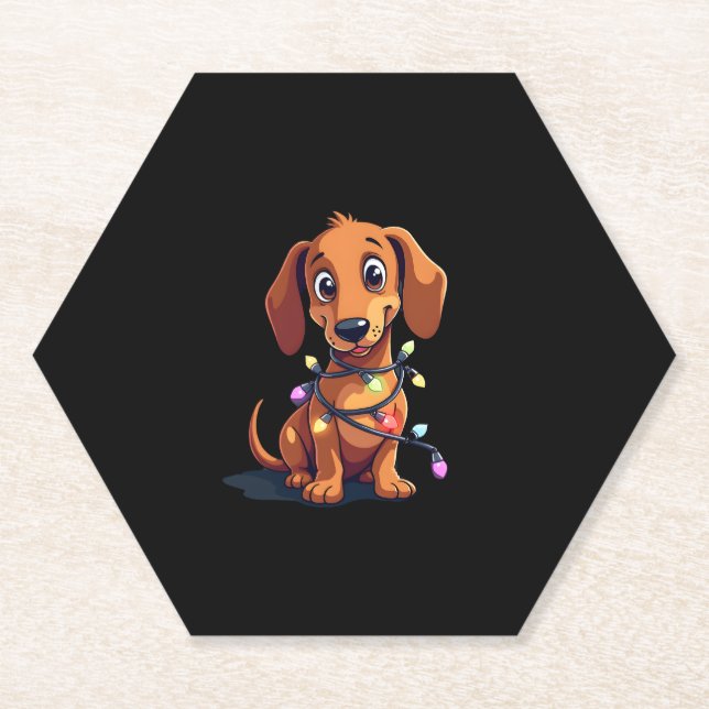 Christmas Dachshund Lights (3) Paper Coaster (Front)