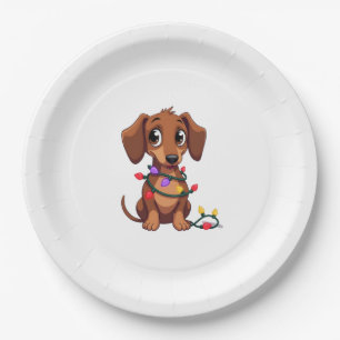 Christmas Dachshund Lights (3) Paper Plate