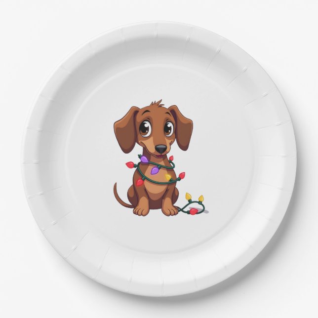 Christmas Dachshund Lights (3) Paper Plate (Front)