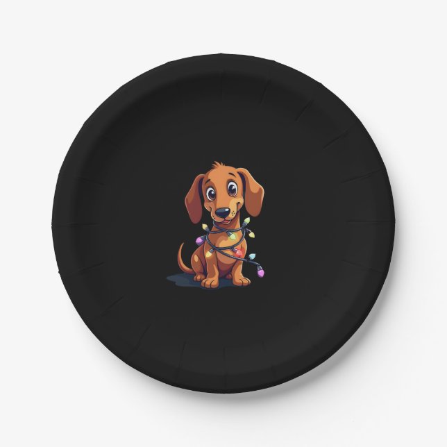 Christmas Dachshund Lights (3) Paper Plate (Front)