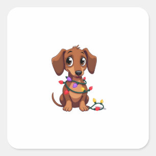 Christmas Dachshund Lights (3) Square Sticker