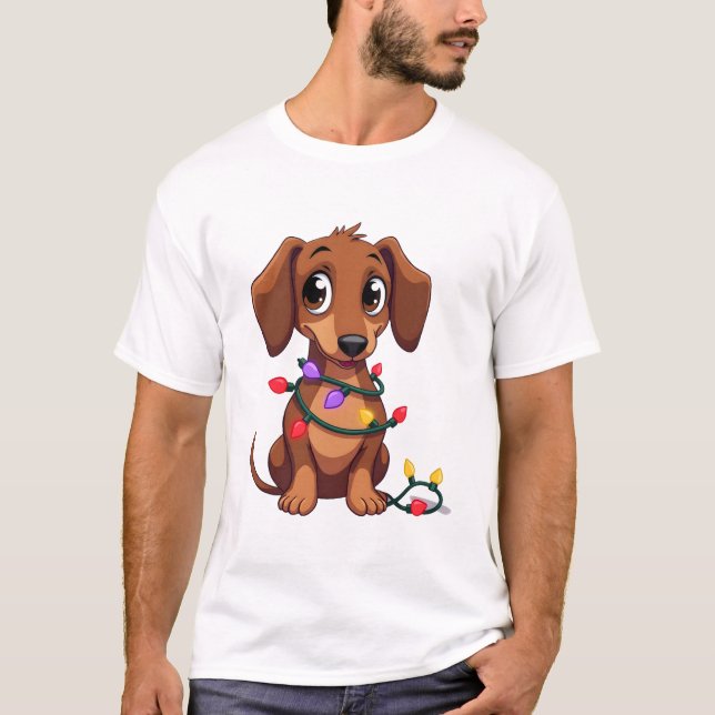 Christmas Dachshund Lights (3) T-Shirt (Front)