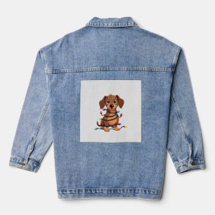 Christmas Dachshund Lights Denim Jacket
