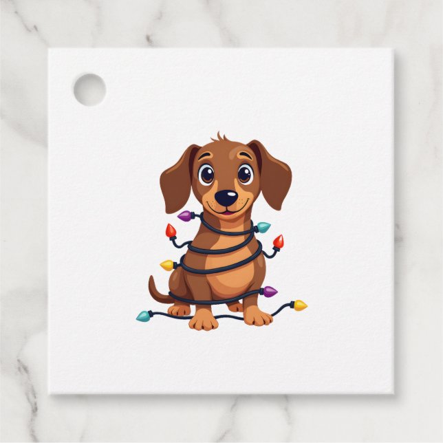 Christmas Dachshund Lights Favour Tags (Front)