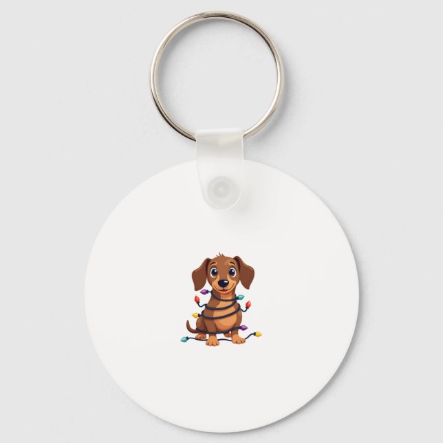 Christmas Dachshund Lights Key Ring (Front)