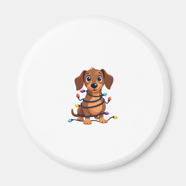 Christmas Dachshund Lights Magnet (Front)