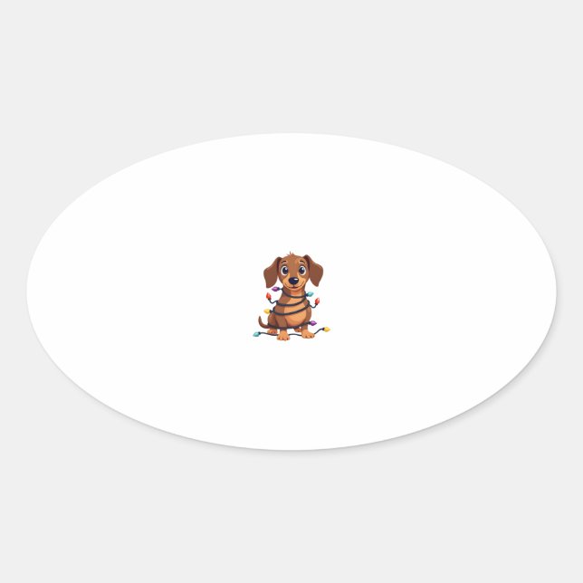 Christmas Dachshund Lights Oval Sticker (Front)