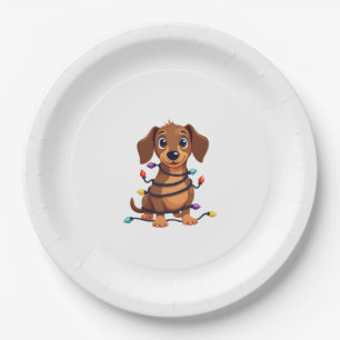 Christmas Dachshund Lights Paper Plate