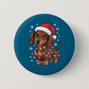 Christmas Dachshund Lights Santa Hat Holiday Dog L 6 Cm Round Badge