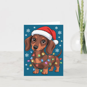 Christmas Dachshund Lights Santa Hat Holiday Dog L Card
