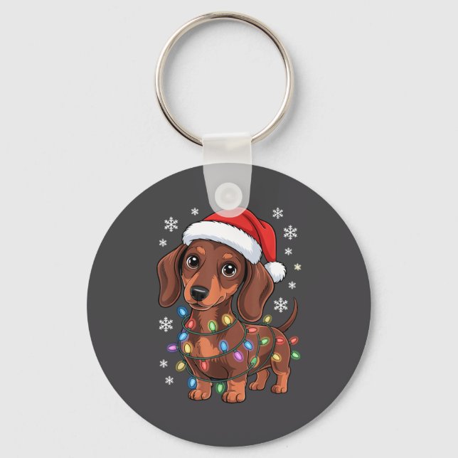 Christmas Dachshund Lights Santa Hat Holiday Dog L Key Ring (Front)