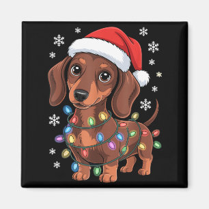 Christmas Dachshund Lights Santa Hat Holiday Dog L Magnet