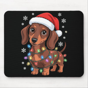 Christmas Dachshund Lights Santa Hat Holiday Dog L Mouse Mat