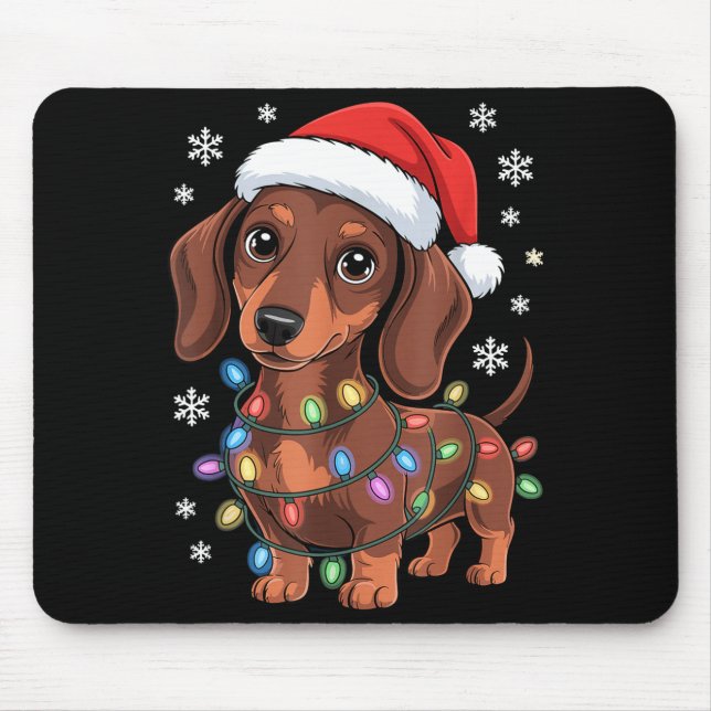 Christmas Dachshund Lights Santa Hat Holiday Dog L Mouse Mat (Front)