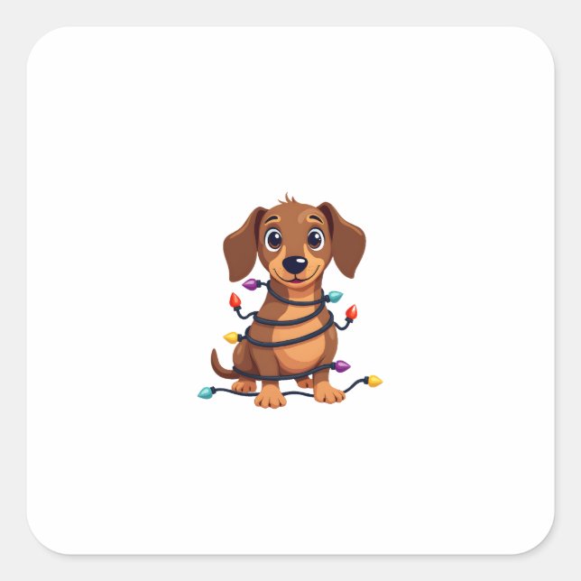 Christmas Dachshund Lights Square Sticker (Front)