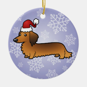 Christmas Dachshund (longhair) Ceramic Tree Decoration