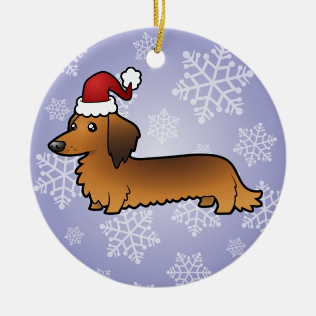 Christmas Dachshund (longhair) Ceramic Tree Decoration (Front)