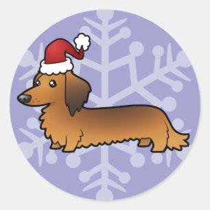 Christmas Dachshund (longhair) Classic Round Sticker