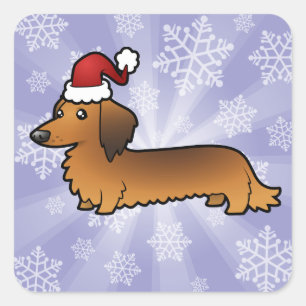 Christmas Dachshund (longhair) Square Sticker