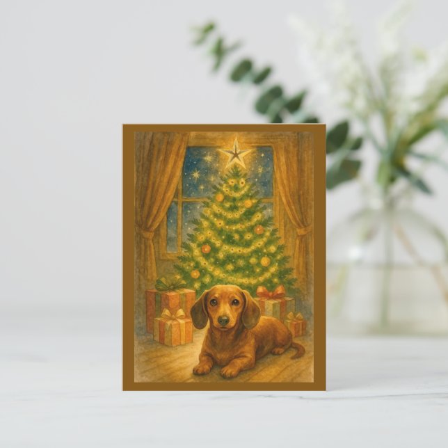 Christmas Dachshund Magic Postcard (Standing Front)