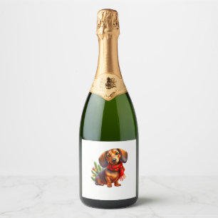Christmas Dachshund Painting - Holiday Doxie Sparkling Wine Label