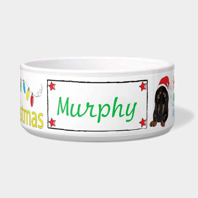 Christmas Dachshund Pet Bowl Furry Little Xmas (Front)