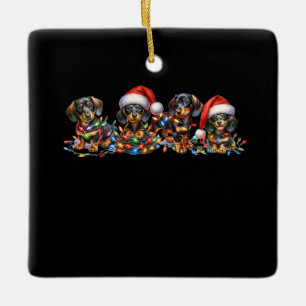 Christmas Dachshund Puppies Ceramic Ornament