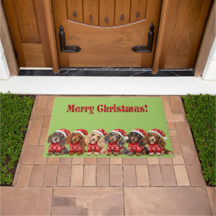 Christmas Dachshund Puppies Doormat