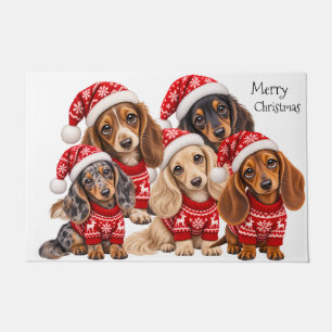 Christmas Dachshund Puppies Doormat
