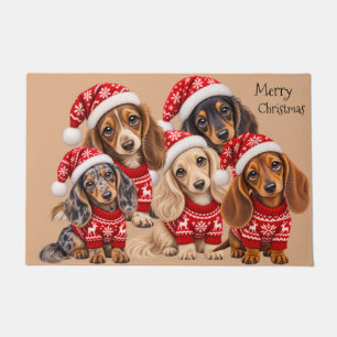 Christmas Dachshund Puppies Doormat
