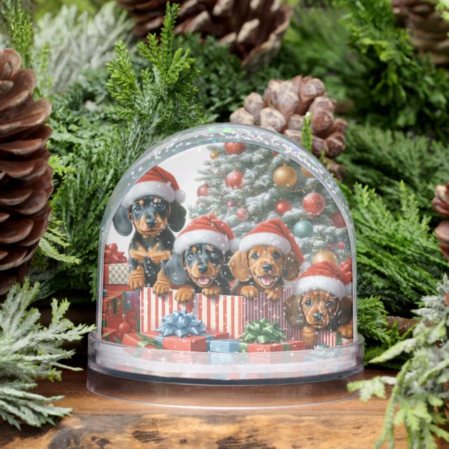 CHRISTMAS DACHSHUND PUPPIES SNOW GLOBE (Winter)