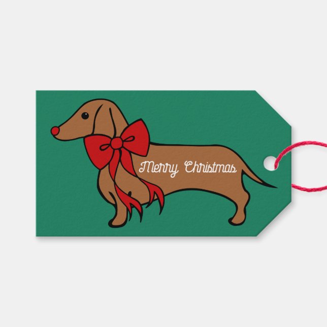  Christmas Dachshund Puppy Gift Tags (Front (Horizontal))