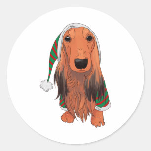 Christmas Dachshund- Red longhaired    Classic Round Sticker