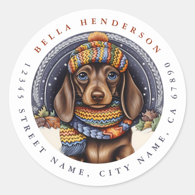 Christmas Dachshund Round Stickers (Front)