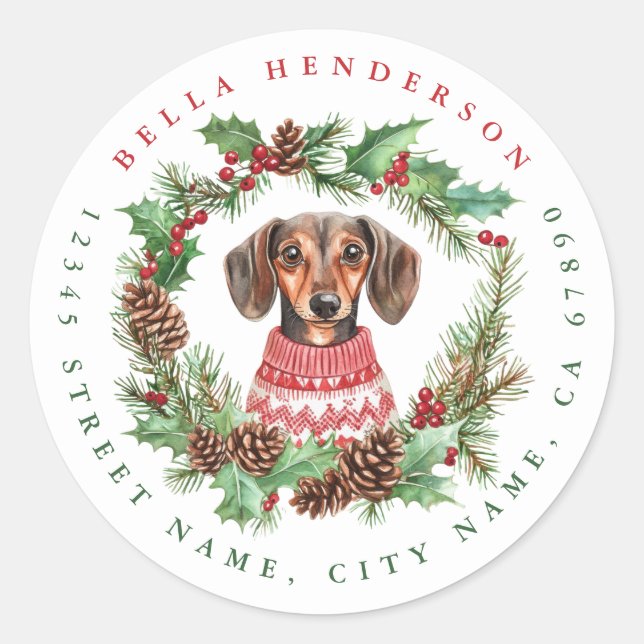 Christmas Dachshund Round Stickers (Front)