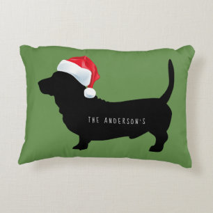 Christmas Dachshund Santa Hat Name Decorative Cushion