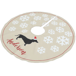 Christmas Dachshund & Santa Hat Personalised Brushed Polyester Tree Skirt