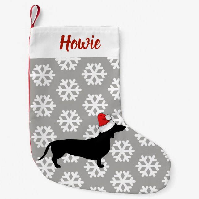 Christmas Dachshund & Santa Hat Pet's Small Christmas Stocking (Front)