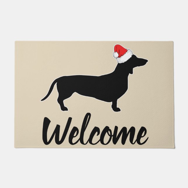Christmas Dachshund & Santa Hat Welcome Doormat (Front)