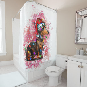 Christmas dachshund shower curtain