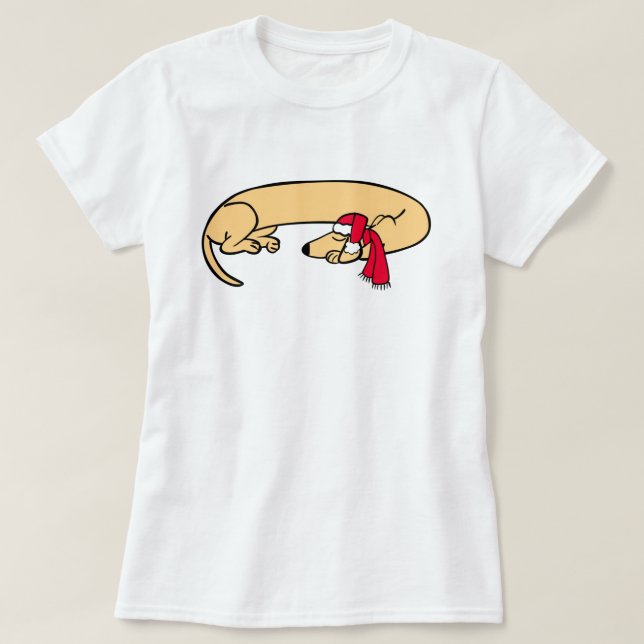 Christmas Dachshund Sleeping T-Shirt (Design Front)
