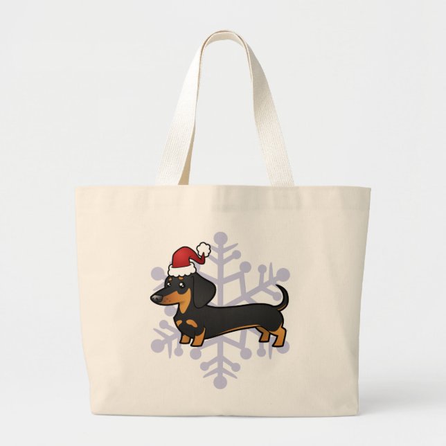 Christmas Dachshund (smooth coat) Large Tote Bag (Front)