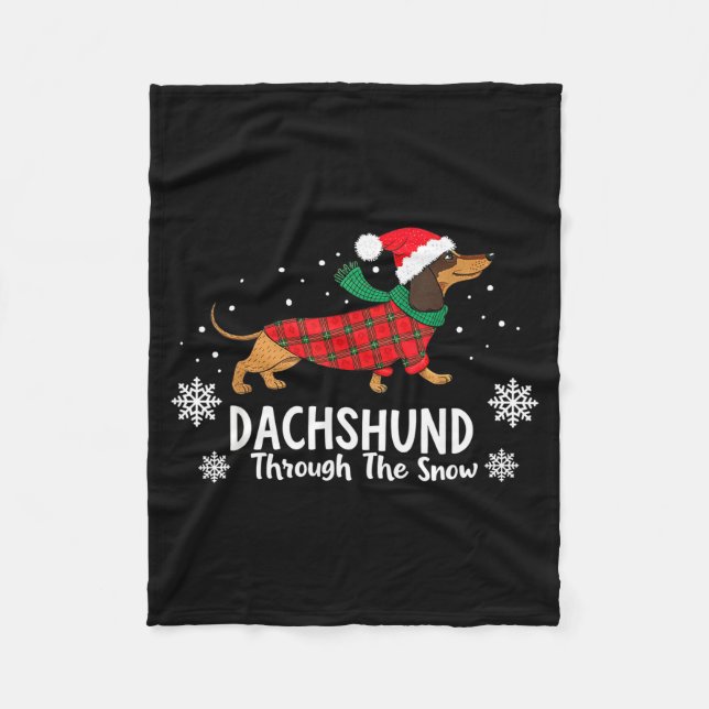 Christmas Dachshund Through The Snow Wiener Dog Sa Fleece Blanket (Front)