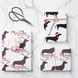 Christmas Dachshund Through The Snow Wrapping Paper Sheet