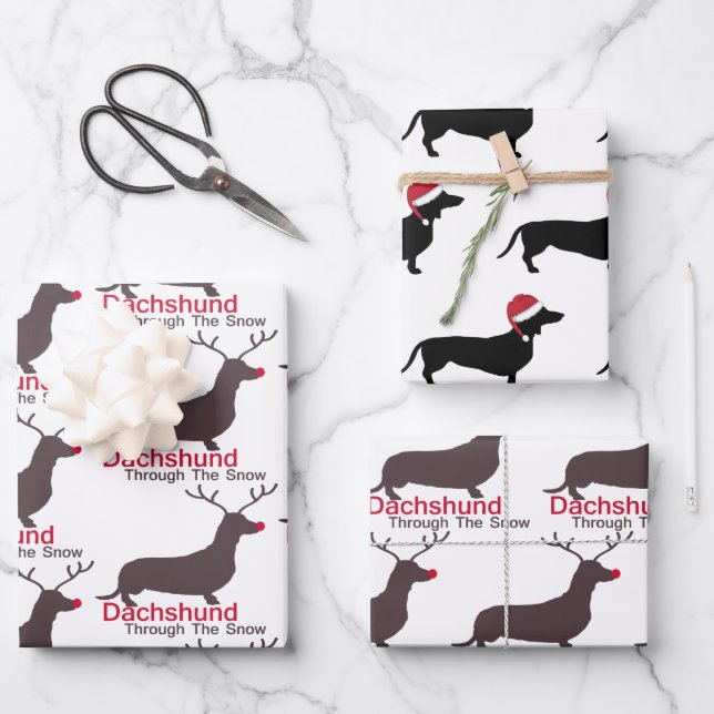 Christmas Dachshund Through The Snow Wrapping Paper Sheet (Front)