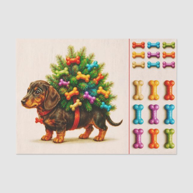 Christmas Dachshund, Tree & Bones FN9L Decoupage Tissue Paper (Front)