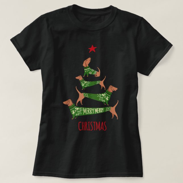 Christmas Dachshund tree T Shirt Funny Pyjamas Xma (Design Front)