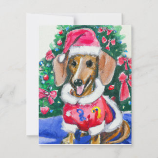 Christmas Dachshund Tree Water Colour Painting Holiday Card